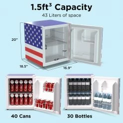 Husky 1.5 Cu. ft. 40-Can American Flag Freestanding Countertop Mini Fridge with Reversible Door without Freezer (USA Flag) -ToolHub Shop american flag husky beverage wine combos osfs025 amr 1f 1000
