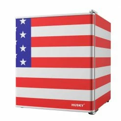 Husky 1.5 Cu. ft. 40-Can American Flag Freestanding Countertop Mini Fridge with Reversible Door without Freezer (USA Flag)