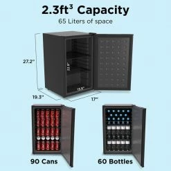 Husky 2.4 Cu. ft. 60-Can Freestanding Beverage Cooler Countertop Mini Fridge with Glass Door without Freezer (Black) 9 Husky 2.4 Cu. ft. 60-Can Freestanding Beverage Cooler Countertop Mini Fridge with Glass Door without Freezer (Black) -ToolHub Shop black husky beverage wine combos osfg017 bl 4f 1000