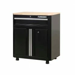 Husky Ready-to-Assemble 24-Gauge Steel 1-Drawer 2-Door Garage Base Cabinet in Black (28 in. W x 33 in. H x 18 in. D
