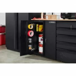 Husky Heavy Duty Welded 20-Gauge Steel 2-Door Garage Base Cabinet in Black (28 in. W x 32 in. H x 21.5 in. D) -ToolHub Shop black husky free standing cabinets htc1000001 31 1000