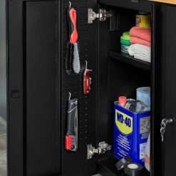 Husky Extra Wide Heavy Duty Welded 20-Gauge Steel 2-Door Garage Base Cabinet in Black (32 in. W x 33 in. H x 21.5 in. D) -ToolHub Shop black husky free standing cabinets htc1000001 ex c3 1000