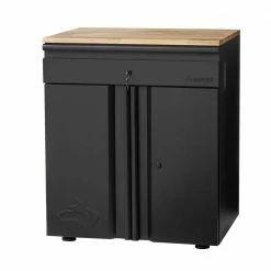 Husky Heavy Duty Welded 20-Gauge Steel 1-Drawer 2-Door Garage Base Cabinet in Black (28 in. W x 32 in. H x 21.5 in. D)