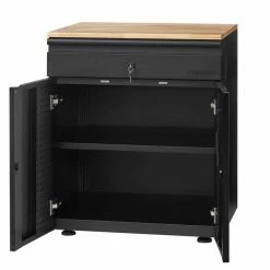 Husky Heavy Duty Welded 20-Gauge Steel 1-Drawer 2-Door Garage Base Cabinet in Black (28 in. W x 32 in. H x 21.5 in. D) -ToolHub Shop black husky free standing cabinets htc1000009 66 1000