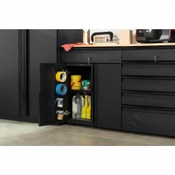 Husky Heavy Duty Welded 20-Gauge Steel 1-Drawer 2-Door Garage Base Cabinet in Black (28 in. W x 32 in. H x 21.5 in. D) -ToolHub Shop black husky free standing cabinets htc1000009 77 1000