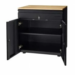 Husky Extra Wide Heavy Duty Welded 20-Gauge Steel 1-Drawer 2-Door Garage Cabinet in Black (32 in. W x 33 in. H x 21.5 in. D) -ToolHub Shop black husky free standing cabinets htc1000009 ex 66 1000