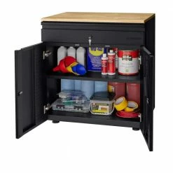 Husky Extra Wide Heavy Duty Welded 20-Gauge Steel 1-Drawer 2-Door Garage Cabinet in Black (32 in. W x 33 in. H x 21.5 in. D) -ToolHub Shop black husky free standing cabinets htc1000009 ex 77 1000