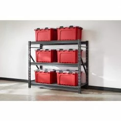 Husky 3-Tier Heavy Duty Industrial Welded Steel Garage Storage Shelving Unit in Black (65 in. W x 54 in. H x 24 in. D) -ToolHub Shop black husky freestanding shelving units hbr652454w3 66 1000