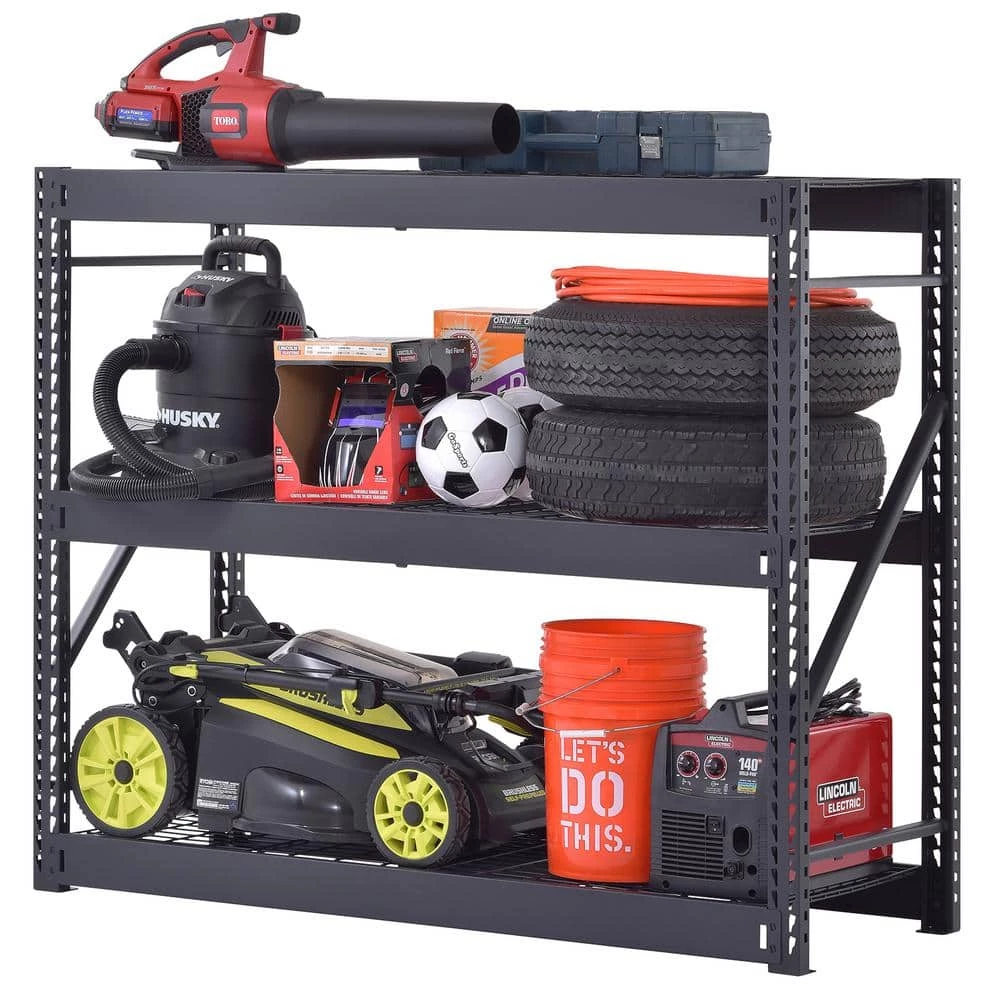 Husky 3-Tier Industrial Duty Steel Freestanding Garage Storage Shelving Unit in Black (65 in. W x 54 in. H x 24 in. D) 3 Husky 3-Tier Industrial Duty Steel Freestanding Garage Storage Shelving Unit in Black (65 in. W x 54 in. H x 24 in. D)
