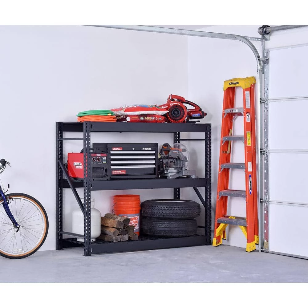 Husky 3-Tier Industrial Duty Steel Freestanding Garage Storage Shelving Unit in Black (65 in. W x 54 in. H x 24 in. D) 4 Husky 3-Tier Industrial Duty Steel Freestanding Garage Storage Shelving Unit in Black (65 in. W x 54 in. H x 24 in. D) - Image 2