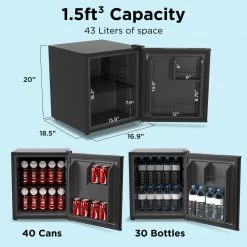 Husky 1.5 Cu. ft. 40-Can Solid Door Freestanding Countertop Quiet Mini Fridge with Reversible Door without Freezer (Black) -ToolHub Shop black husky mini fridges osfs008 bm c3 1000