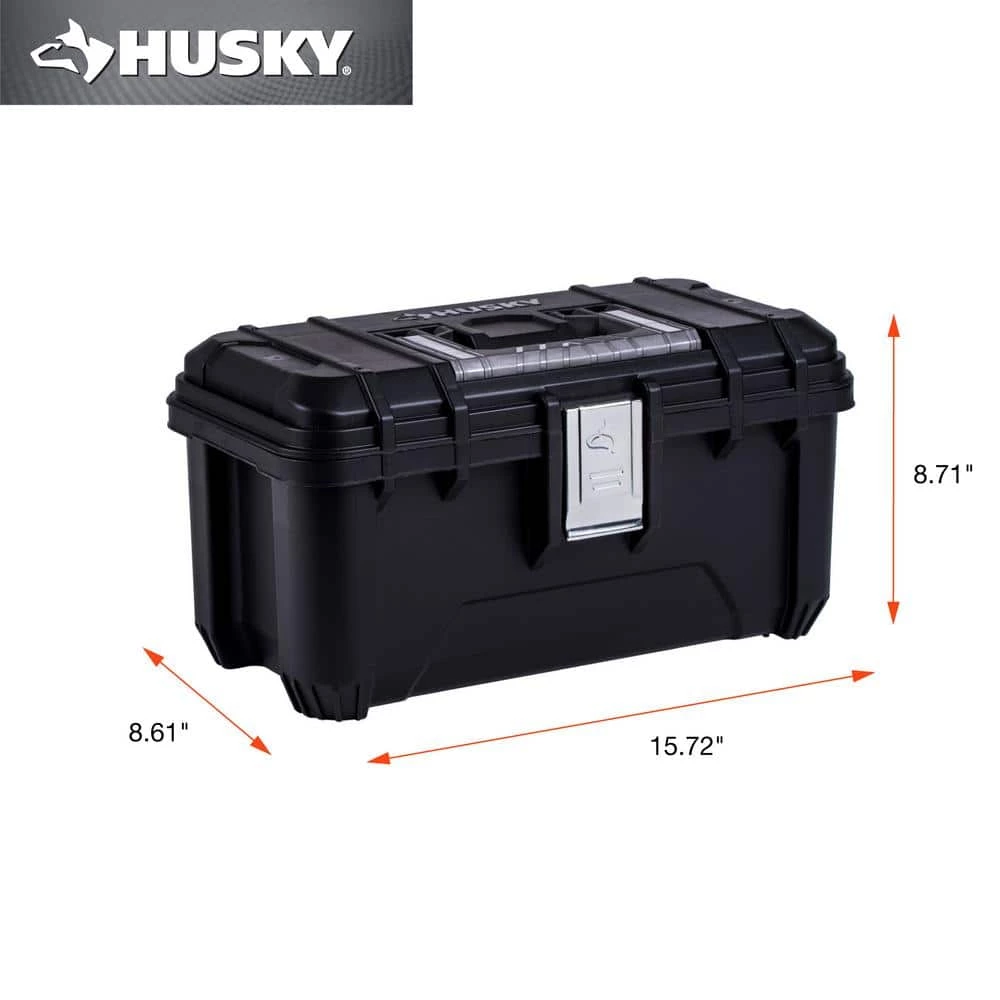 Husky 16 in. Black Plastic Portable Tool Box with Metal Latches 5 Husky 16 in. Black Plastic Portable Tool Box with Metal Latches - Image 3