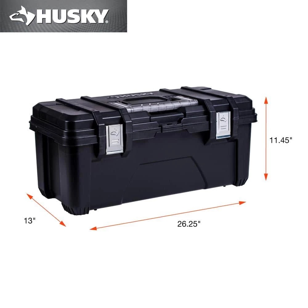 Husky 26 in. Black Plastic Portable Tool Box with Metal Latches 5 Husky 26 in. Black Plastic Portable Tool Box with Metal Latches - Image 3