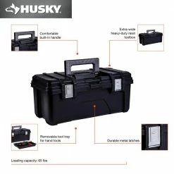 Husky 26 in. Black Plastic Portable Tool Box with Metal Latches 12 Husky 26 in. Black Plastic Portable Tool Box with Metal Latches -ToolHub Shop black husky portable tool boxes 235580 e1 1000