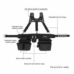 Husky 16-Pocket Black Carpenter's Tool Belt with Suspenders -ToolHub Shop black husky tool belts hd00144 40 1000