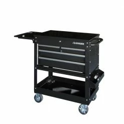 Husky 33 in 4-Drawer Mechanics Cart with Extended Side Table and Bottle Tray 26 Husky 33 in 4-Drawer Mechanics Cart with Extended Side Table and Bottle Tray -ToolHub Shop black husky tool carts xhouc3304b11 1f 1000