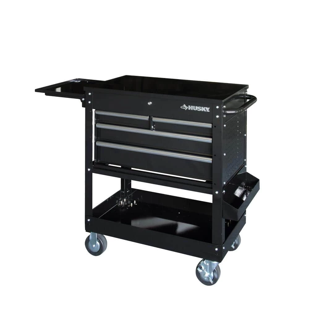 Husky 33 in 4-Drawer Mechanics Cart with Extended Side Table and Bottle Tray 12 Husky 33 in 4-Drawer Mechanics Cart with Extended Side Table and Bottle Tray - Image 10