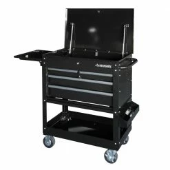 Husky 33 in 4-Drawer Mechanics Cart with Extended Side Table and Bottle Tray
