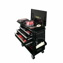 Husky 33 in 4-Drawer Mechanics Cart with Extended Side Table and Bottle Tray 29 Husky 33 in 4-Drawer Mechanics Cart with Extended Side Table and Bottle Tray -ToolHub Shop black husky tool carts xhouc3304b11 76 1000