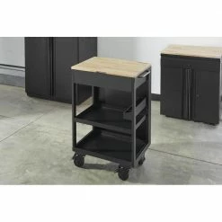 Husky Utility Cart with Wooden Top in Black (24.25 in. W x 37.5 in. H x 17.5 in. D) -ToolHub Shop black husky utility carts htc1000018 40 1000