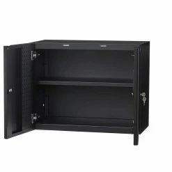 Husky Heavy Duty Welded 20-Gauge Steel Wall Mounted Garage Cabinet in Black (28 in. W x 22 in. H x 14 in. D) -ToolHub Shop black husky wall mounted cabinets htc1000010 1d 1000