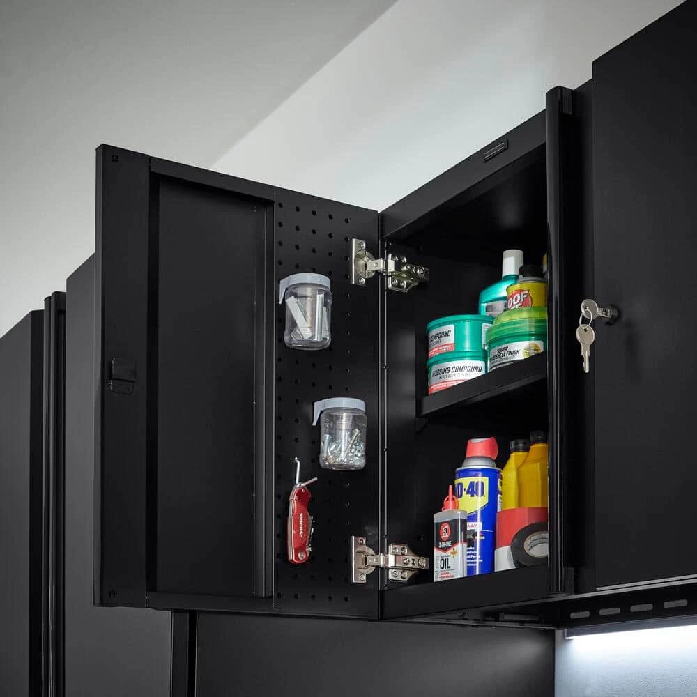 Husky Extra Wide Heavy Duty Welded 20-Gauge Steel Wall Mounted Garage Cabinet in Black (32 in. W x 22 in. H x 14 in. D) 9 Husky Extra Wide Heavy Duty Welded 20-Gauge Steel Wall Mounted Garage Cabinet in Black (32 in. W x 22 in. H x 14 in. D) - Image 7