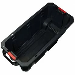 Husky 45 Gal. Latch and Stack Tote with Wheels in Black with Red Lid -ToolHub Shop black red husky storage bins 206201 77 1000