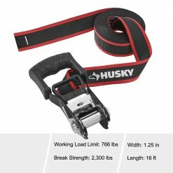 Husky 1-1/4 in. x 16 ft. Endless Loop Ratchet Tie-Down Strap -ToolHub Shop blacks husky tie down hardware accessories fh0881 e1 1000