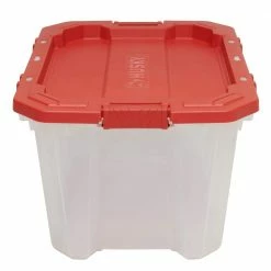Husky 25 Gal. Latch and Stack Tote in Clear with Red Lid 21 Husky 25 Gal. Latch and Stack Tote in Clear with Red Lid -ToolHub Shop clear husky storage bins 206234 4f 1000