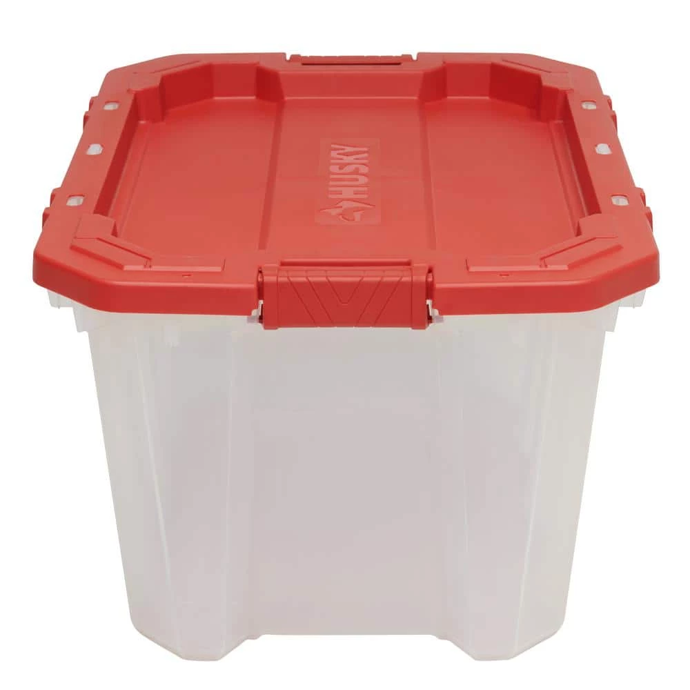 Husky 25 Gal. Latch and Stack Tote in Clear with Red Lid 9 Husky 25 Gal. Latch and Stack Tote in Clear with Red Lid - Image 7