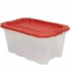 Husky 25 Gal. Latch and Stack Tote in Clear with Red Lid -ToolHub Shop clear husky storage bins 206234 64 1000