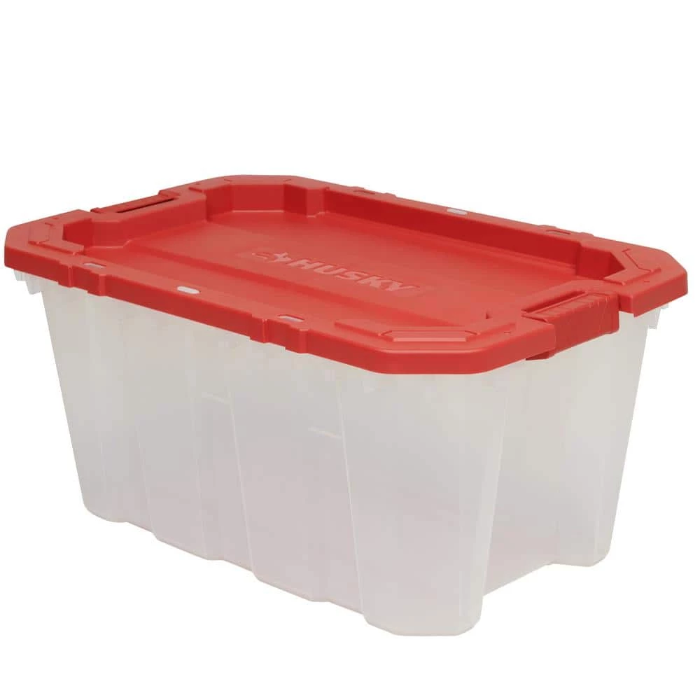Husky 25 Gal. Latch and Stack Tote in Clear with Red Lid 3 Husky 25 Gal. Latch and Stack Tote in Clear with Red Lid