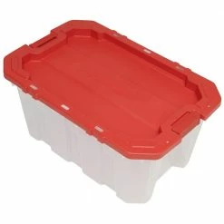 Husky 25 Gal. Latch and Stack Tote in Clear with Red Lid 24 Husky 25 Gal. Latch and Stack Tote in Clear with Red Lid -ToolHub Shop clear husky storage bins 206234 fa 1000