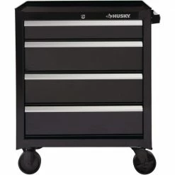 Husky 26.5 in. W x 18 in. D Standard Duty 4-Drawer Rolling Tool Cabinet in Gloss Black -ToolHub Shop gloss black husky tool cabinets hkst98066bk d4 1000