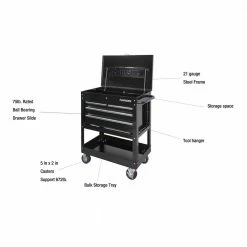 Husky 33 in. W 4-Drawer Mechanics Tool Utility Cart in Gloss Black -ToolHub Shop gloss black husky tool carts houc3304b10 40 1000