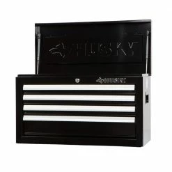 Husky 26 in. W x 12 in. D Standard Duty 4-Drawer Top Tool Chest in Gloss Black -ToolHub Shop gloss black husky top tool chests hkst98065bk 4f 1000