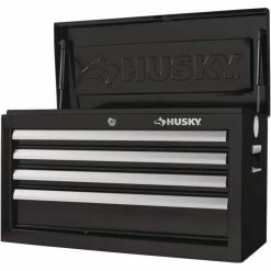 Husky 26 in. W x 12 in. D Standard Duty 4-Drawer Top Tool Chest in Gloss Black -ToolHub Shop gloss black husky top tool chests hkst98065bk fa 1000