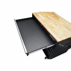 Husky 46 in.W x 51 in. D Standard Duty 9-Drawer Mobile Workbench with Solid Top Full Length Extension Table in Black -ToolHub Shop gloss black with silver trim husky mobile workbenches hotc4609b15m 76 1000