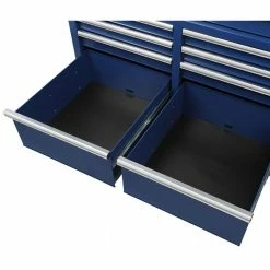 Husky 46 in. W x 24.5 in. D Standard Duty 9-Drawer Mobile Workbench Tool Chest with Solid Wood Top in Gloss Blue -ToolHub Shop gloss blue with silver trim husky mobile workbenches h46mwc9gbv2 44 1000