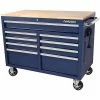 Husky 46 in. W x 24.5 in. D Standard Duty 9-Drawer Mobile Workbench Tool Chest with Solid Wood Top in Gloss Blue -ToolHub Shop gloss blue with silver trim husky mobile workbenches h46mwc9gbv2 64 1000
