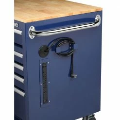 Husky 46 in. W x 24.5 in. D Standard Duty 9-Drawer Mobile Workbench Tool Chest with Solid Wood Top in Gloss Blue -ToolHub Shop gloss blue with silver trim husky mobile workbenches h46mwc9gbv2 76 1000
