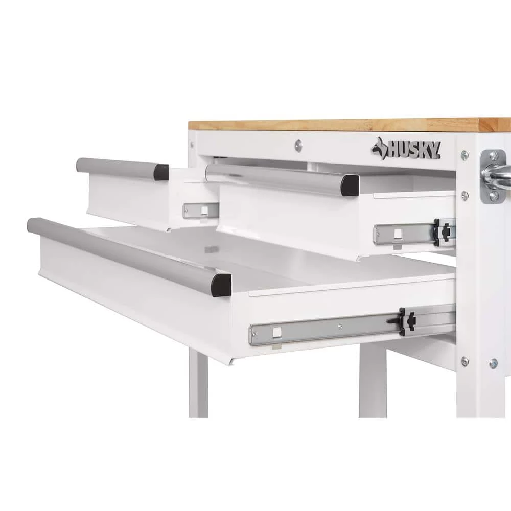 Husky 36 in. 3-Drawer with Solid Wood Top in Gloss White Utility Cart 8 Husky 36 in. 3-Drawer with Solid Wood Top in Gloss White Utility Cart - Image 6