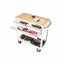 Husky 36 in. 3-Drawer with Solid Wood Top in Gloss White Utility Cart 23 Husky 36 in. 3-Drawer with Solid Wood Top in Gloss White Utility Cart -ToolHub Shop gloss white husky tool carts houc3603bj1 d4 1000