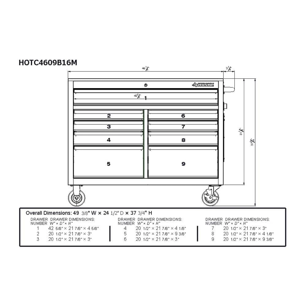 Husky 46 in. W x 24.5 in D Standard Duty 9-Drawer Mobile Workbench Tool Chest with Solid Wood Top in Gloss White 14 Husky 46 in. W x 24.5 in D Standard Duty 9-Drawer Mobile Workbench Tool Chest with Solid Wood Top in Gloss White - Image 12