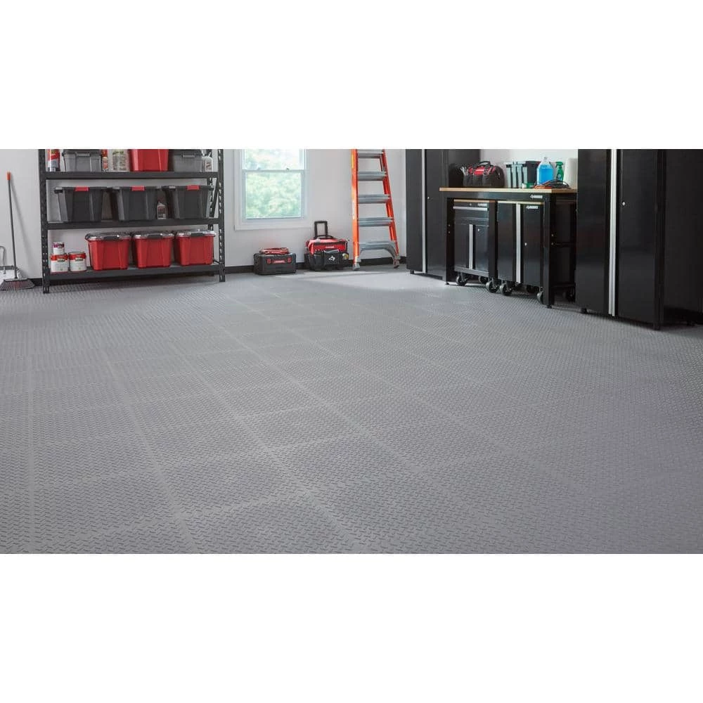 Husky 18.4 in. x 18.4 in. Gray PVC Garage Flooring Tile (6-Pack) 4 Husky 18.4 in. x 18.4 in. Gray PVC Garage Flooring Tile (6-Pack) - Image 2