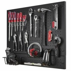 Husky Steel Pegboard Set in Black (28 in. W x 23.5 in H) for Heavy Duty Welded Steel Garage Storage System -ToolHub Shop husky black husky pegboards hsl0222 1f 1000