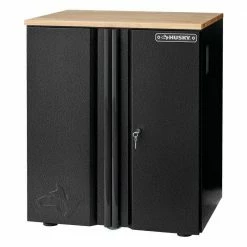 Husky Pro Duty Welded 20-Gauge Steel 2-Door Garage Base Cabinet in Black LINE-X (28 in. W x 33 in. H x 21.5 in. D)