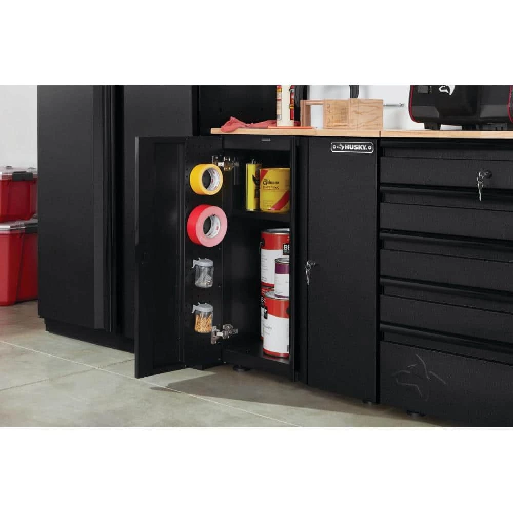 Husky Pro Duty Welded 20-Gauge Steel 2-Door Garage Base Cabinet in Black LINE-X (28 in. W x 33 in. H x 21.5 in. D) 4 Husky Pro Duty Welded 20-Gauge Steel 2-Door Garage Base Cabinet in Black LINE-X (28 in. W x 33 in. H x 21.5 in. D) - Image 2