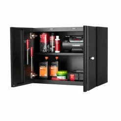 Husky Pro Duty Welded 20-Gauge Steel Wall Mounted Garage Cabinet in Black LINE-X (28 in. W x 22 in. H x 14 in. D) -ToolHub Shop husky black linex husky wall mounted cabinets htc1000010 lx a0 1000