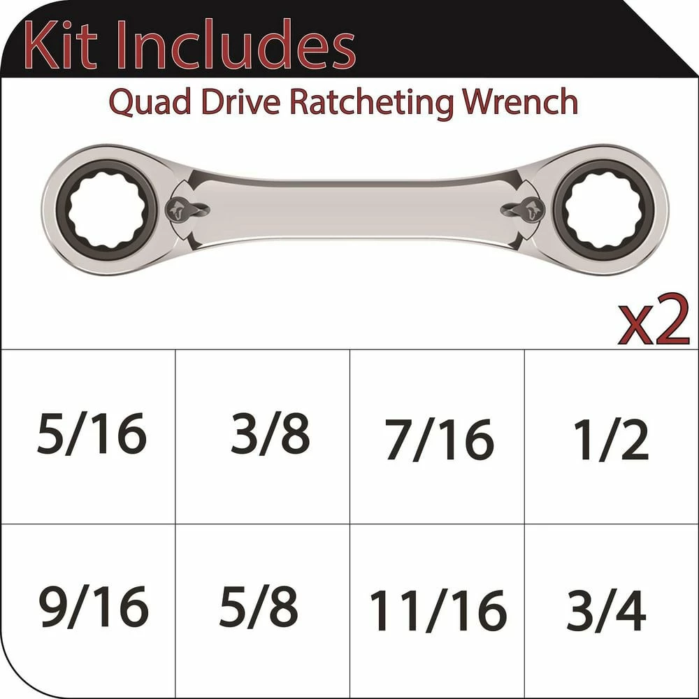 Husky SAE Quad Drive Ratcheting Wrench Set (2-Piece) 4 Husky SAE Quad Drive Ratcheting Wrench Set (2-Piece) - Image 2